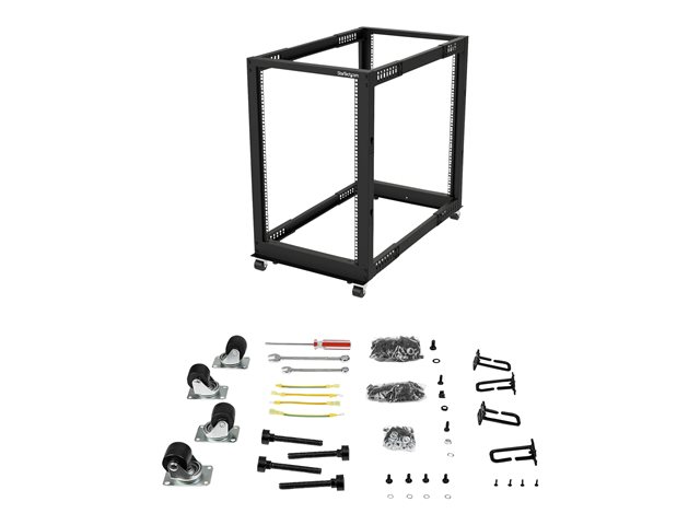 StarTech.com 18U 19\" Open Frame Server Rack, 4 Post Adjustable Depth 22-40\" Mobile, Free Standing Rolling Network/Computer Equipment Data Rack, Dell PowerEdge, HP ProLiant ThinkServer - Adjustable Server Rack (4POSTRACK18U) - Rack open frame - 4-post - floor-standing - black - 18U