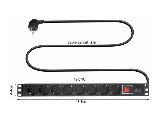PDU CEE7/7-TYPE F (8X) +SWITCH. 1 stk