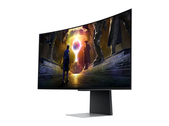 Samsung Odyssey OLED G8 S34DG850SU - G85SD Series - OLED monitor - Smart - gaming - curved - 34\" - 3440 x 1440 UWQHD @ 175 Hz - 250 cd/m² - 1000000:1 - HDR10+ Gaming, HDR10+, HDR10 - 0.03 ms - 2xHDMI, DisplayPort - speakers - silver