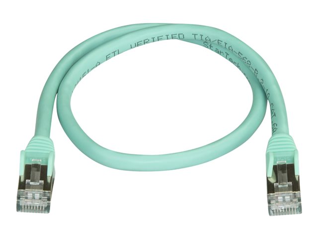 StarTech.com 50cm CAT6A Ethernet Cable, 10 Gigabit Shielded Snagless RJ45 100W PoE Patch Cord, CAT 6A 10GbE STP Network Cable w/Strain Relief, Aqua, Fluke Tested/UL Certified Wiring/TIA - Category 6A - 26AWG (6ASPAT50CMAQ) - Patch cable - RJ-45 (M) t