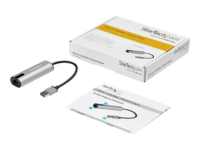 StarTech.com 2.5GbE USB A to Ethernet Adapter, NBASE-T NIC, USB 3.0 Type A 2.5 GbE /1 GbE Multi Speed Gigabit Network, USB 3.1 Laptop to RJ45/LAN, Lenovo X1 Carbon, HP EliteBook/ ZBook - Type-A to Ethernet (US2GA30) - Network adapter - USB 3.0 - 10M/100M/1G/2.5 Gigabit Ethernet x 1 - black, space grey