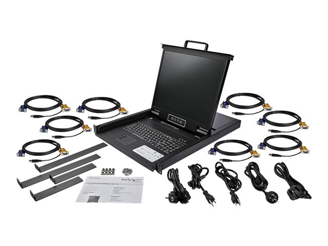StarTech.com 8 Port Rackmount KVM Console with 6ft Cables, Integrated KVM Switch with 19\" LCD Monitor, Fully Featured 1U LCD KVM Drawer- OSD KVM, Durable 50,000 MTBF, USB + VGA Support - 19in. LCD KVM Console (RKCONS1908K) - KVM console with KVM switch - 8 ports - PS/2, USB - US - English (QWERTY) - 19\" - rack-mountable - 1280 x 1024 - 250 cd/m² - 1000:1 - VGA - black - 1U