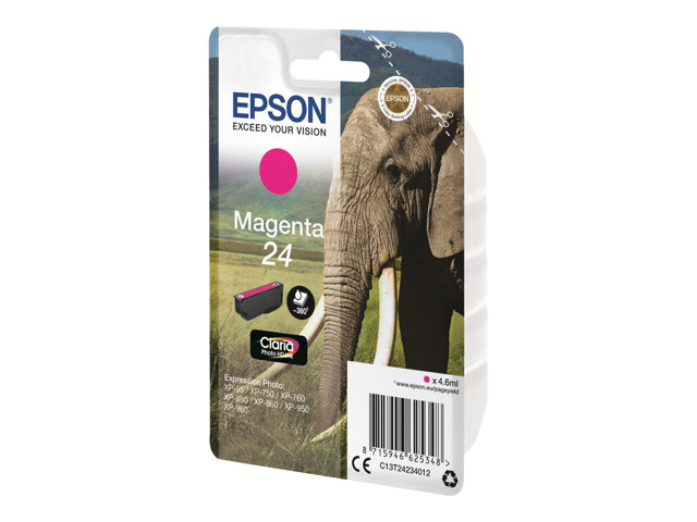 Epson 24 - 4.6 ml - magenta - original - ink cartridge - for Expression Photo XP-55, 750, 760, 850, 860, 950, 960, 970, Expression Premium XP-750, 850