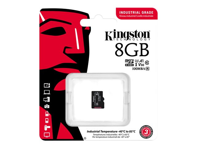 Kingston Industrial - Flash memory card - 8 GB - A1 / Video Class V30 / UHS-I U3 / Class10 - microSDHC UHS-I