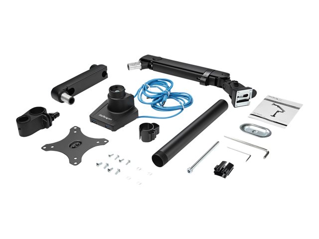 StarTech.com Desk Mount Monitor Arm with 2x USB 3.0 ports, Pole Mount Full Motion Single Arm Monitor Mount up to 17.6lbs/8kg VESA Display, Ergonomic Articulating Monitor Arm, Clamp/Grommet - Small Footprint Design (ARMPIVOT2USB3) - Mounting kit (articulating arm, desk clamp mount, grommet clamp) - for Monitor - heavy duty aluminium - black - screen size: 17\"-34\" - desk-mountable