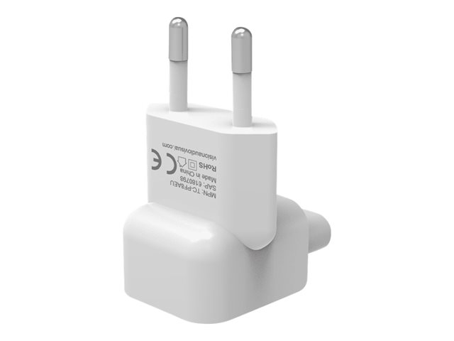 VISION Professional installation-grade EU Duckhead adapter for Apple Power Supply - LIFETIME WARRANTY - fits to C7 figure-8 socket on Apple PSU - EU CEE 7/7 Schuko plug - white
