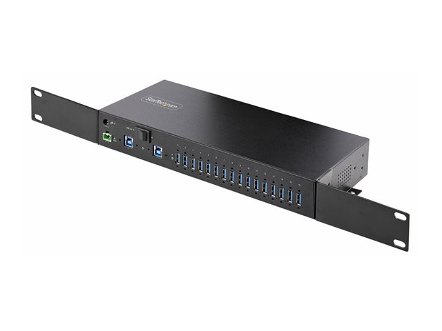 StarTech.com 16-Port Industrial USB 5Gbps Hub with Power Adapter, Metal Enclosure, Mountable, ESD Protection, Terminal Block Power, USB Charging, Dual-Host Switch - TAA - Hub - 16 x USB 3.2 Gen 1 - desktop, rack-mountable, wall-mountable, DIN rail mountable - TAA Compliant