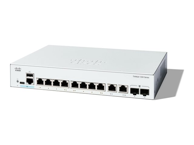 Cisco Catalyst 1200-8T-E-2G - Switch - Gigabit Ethernet - L3 - smart - 8 x 10/100/1000 + 2 x combo Gigabit SFP/RJ-45 - desktop, rack-mountable