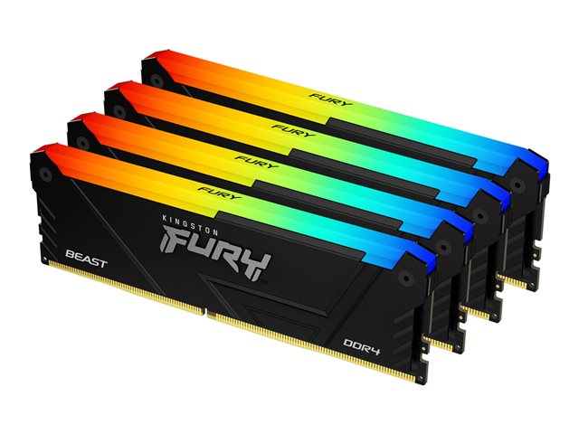 Kingston FURY Beast RGB - DDR4 - kit - 64 GB: 4 x 16 GB - DIMM 288-pin - 2666 MHz - CL16 - 1.2 V - unbuffered - on-die ECC - black