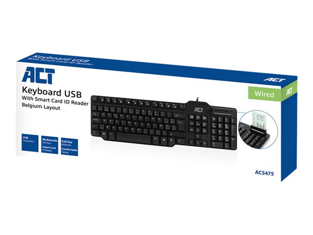 ACT AC5475 - Toetsenpaneel - met slimme lezer identiteitskaart - USB - AZERTY - Belgisch - zwart