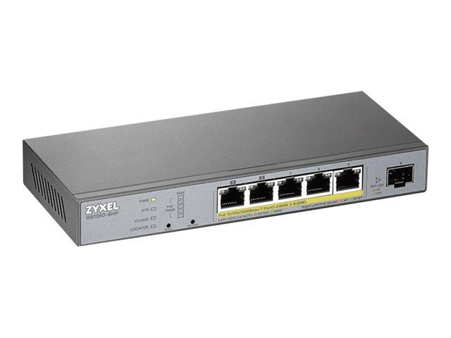 Zyxel GS1350-6HP - Switch - smart - 5 x 10/100/1000 (PoE+) + 1 x Gigabit SFP (uplink) - desktop - PoE+ (60 W)