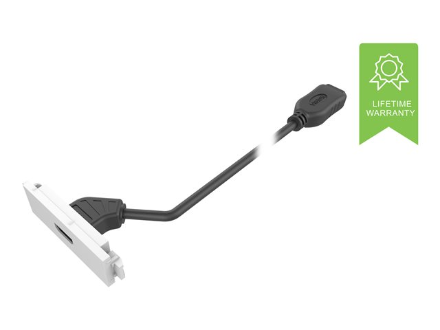 VISION Techconnect Modular AV Faceplate - LIFETIME WARRANTY - HDMI module - female socket on front with tail at rear with female connector - HDMI v2.0 - 4K @ 30 Hz - AWG 28 - total length 200 mm / 7.8\" - fixes into Techconnect surrounds - plastic - white