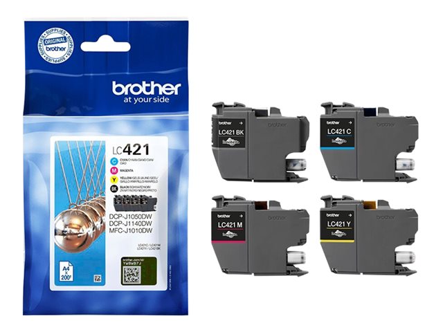 Brother LC421 - 4-pack - black, yellow, cyan, magenta - original - ink cartridge - for Brother DCP-J1140DW, MFC-J1010DW, MFC-J1012DW