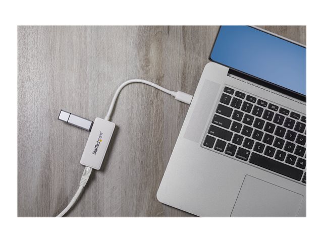 StarTech.com USB 3.0 to Gigabit Ethernet Adapter NIC w/ USB Port (White) - USB 3.0 NIC - 10/100/1000 Mbps USB 3.0 LAN Adapter (USB31000SPTW) - Network adapter - USB 3.0 - Gigabit Ethernet - white