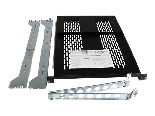 StarTech.com 2U Vented Sliding Server Rack Shelf w/ Cable Management Arm - 27.7 to 31.6in Adjustable Mounting Depth - 50lb - 24in Deep - Rack shelf - black - 2U - 19\" - for P/N: RK1233BKM, RK2433BKM, RK2537BKM, RK3236BKF, RK4236BKB, RK4242BK24, RK4242BK30