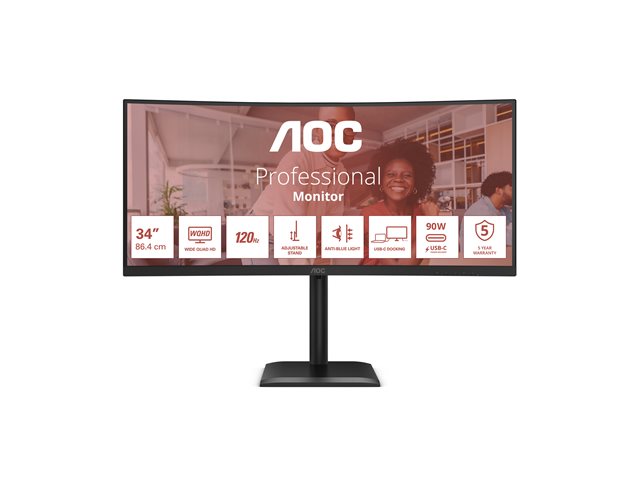 CU34E4CV 34\" DOCK VA Curved UWQHD, 1 ms, 3440x1440@120Hz, Wid 21/9, USB-C - DP-HDMI, LAN RJ45, 4xUSB 3.2, Brightness 350 cd/m², D Co