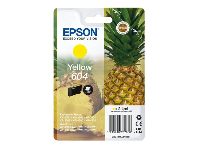 Epson 604 Singlepack - 2.4 ml - yellow - original - blister with RF/acoustic alarm - ink cartridge - for Expression Home XP-2200, 2205, 3200, 3205, 4200, 4205, WorkForce WF-2910, 2930, 2935, 2950