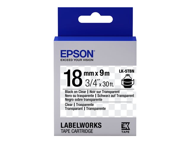 Epson LabelWorks LK-5TBN - Black on clear - Roll (1.8 cm x 9 m) 1 roll(s) label tape - for LabelWorks LW-1000, LW-400, LW-600, LW-700, LW-900, LW-K400, LW-Z700, LW-Z900