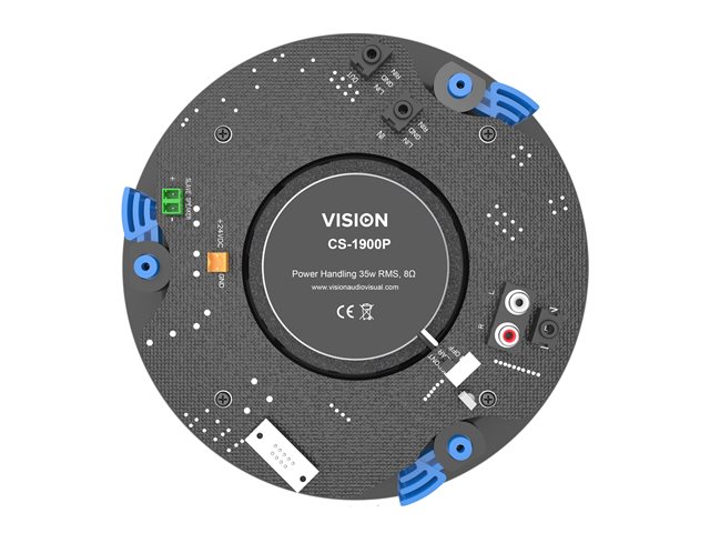 VISION Professional Pair Active 6.5\" Ceiling Speakers - LIFETIME WARRANTY - 2 x 35w (RMS) - switch between modes: standalone pair, or multi-pair system - RS-232 - Bluetooth (renameable, set pin), minijack input - daisy-chain in/out - Remote control -