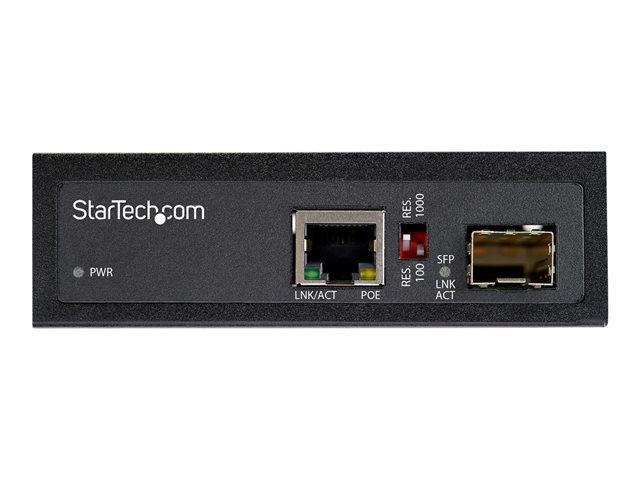 StarTech.com PoE+ Industrial Fiber to Ethernet Media Converter 60W, SFP to RJ45, Singlemode/Multimode Fiber to Copper Gigabit Ethernet, Compact, IP-30/ -40 to +75C, PoE+ Media Converter - Fiber Media Converter (IMC1GSFP60W) - Fibre media converter - 1GbE - 1000Base-SX, 1000Base-T - RJ-45 / SFP (mini-GBIC) - up to 10 km