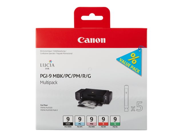 Canon PGI-9 MBK/PC/PM/R/G Multi-Pack - 5-pack - red, green, matte black, photo cyan, photo magenta - original - ink tank - for PIXMA Pro9500, Pro9500 Mark II