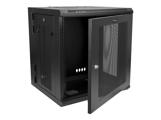 StarTech.com 12U 19\" Wall Mount Network Cabinet, 20\" Deep 4 Post Hinged Locking IT Computer Equipment Enclosure with Shelf, Flexible Vented Switch Depth Data Rack Cisco 3850, 2960 Series - 12U Vented Cabinet (RK1224WALHM) - Rack enclosure cabinet - wall mountable - black - 12U