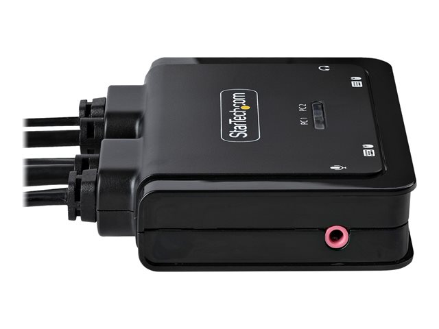 StarTech.com 2-Port Hybrid USB-C HDMI Cable KVM Switch, 4K 60Hz, Compact KVM with 6ft/1.8m USB-A/HDMI/Audio & 4ft/1.2m USB-C Integrated Host Cables, Bus Powered - Remote Push Button/Hotkey Switching (C2-H46-UAC-CBL-KVM) - KVM / audio / USB switch - compact - 2 x KVM / audio / USB - 1 local user - desktop