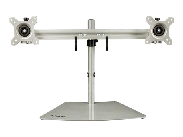 StarTech.com Dual Monitor Stand, Ergonomic Free Standing Dual Monitor Desktop Stand for two 24\" VESA Mount Displays, Synchronized Height Adjustable, Double Monitor Pole Mount, Silver - Double Monitor Holder (ARMDUOSS) - Stand - for 2 monitors - plastic, aluminium, steel - black, silver - screen size: 24\" - desktop
