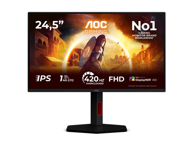 24,5' 16:9 Fast IPS 420Hz (OC, 400Hz Native) 1920x1080 HAS 130mm   HDMI x 2x 2.0 DP x 1x 1.4