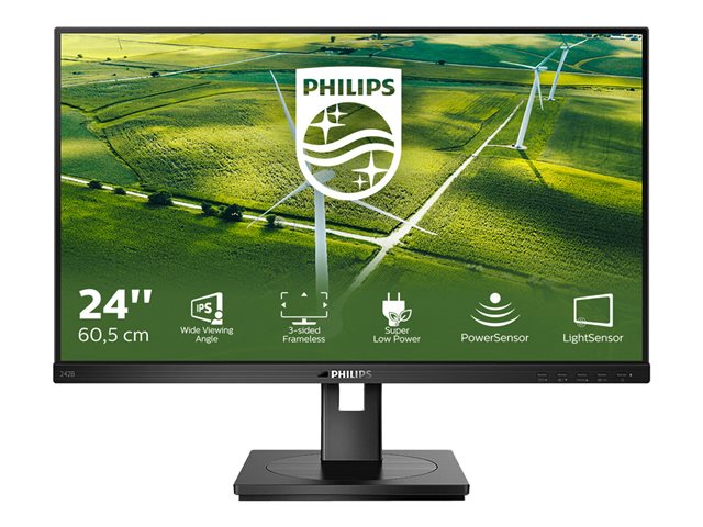 Philips B Line 242B1G - LED monitor - 24\" - 1920 x 1080 Full HD (1080p) @ 75 Hz - IPS - 250 cd/m² - 1000:1 - 4 ms - HDMI, DVI-D, VGA, DisplayPort - speakers - black texture