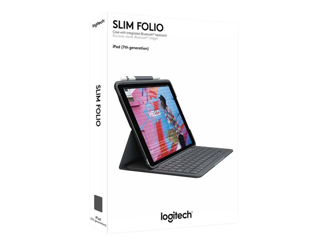Logitech Slim Folio - Keyboard and folio case - wireless - Bluetooth - QWERTY - UK - graphite - for Apple 10.2-inch iPad (7th generation, 8th generation, 9th generation)