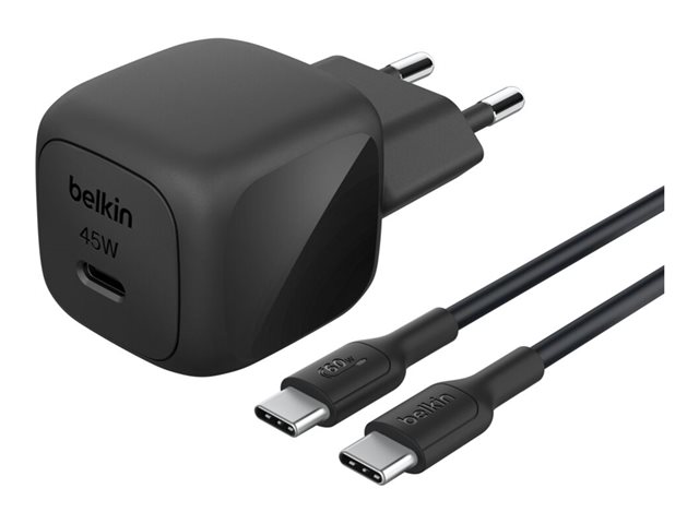 45W USB PD Wall Charger with PPS, BLK w/ 1m 3aMP PVC C-C Cable