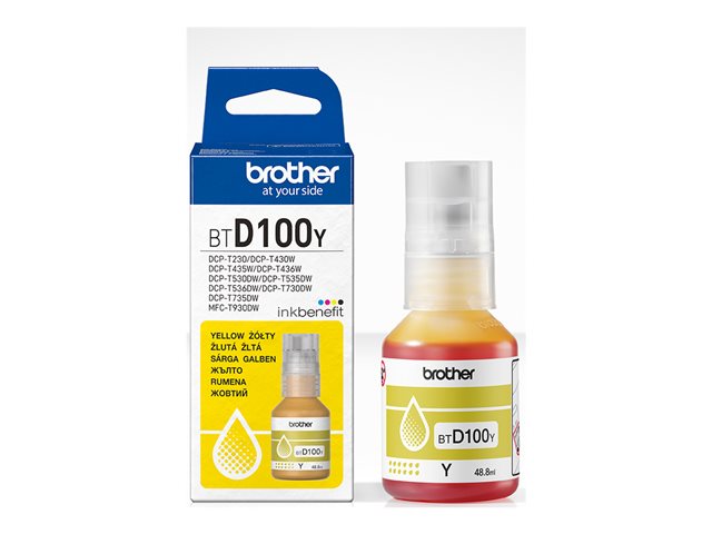 Brother BTD100Y - 48.8 ml - high capacity - yellow - original - hanging box - ink refill - for Brother DCP-T530DW, DCP-T730DW, MFC-T930DW