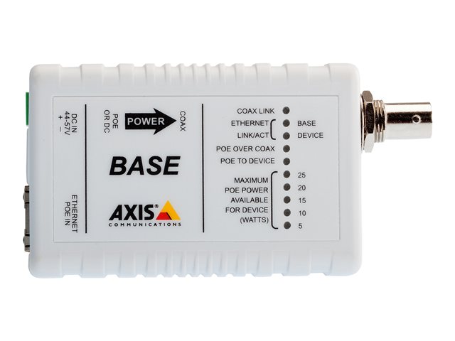 AXIS T8640 Ethernet Over Coax Adaptor PoE+ - Media converter - 100Mb LAN - over Coax - 10Base-T, 100Base-TX - RJ-45 / BNC (pack of 2) - for AXIS C1410, D3110, M3067, M3085, M3086, M5075, P1385, P1455, Q1656, Q1715, Q1942, W400