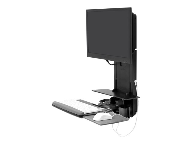 Ergotron StyleView Sit-Stand Vertical Lift, Patient Room - Mounting kit (wrist rest, mouse pouch, panel vertical lift, barcode scanner holder, keyboard tray, monitor arm, slide-out mouse tray) - for LCD display / PC equipment - medical - black - screen size: 24\" - wall-mountable