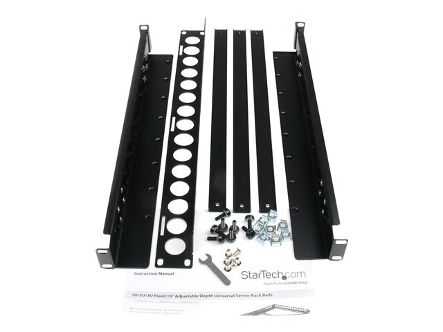 StarTech.com 1U Universal Server Rack Rails - TAA Compliant Adjustable Depth Server Mounting Rails - 19inch Rack Mount Rails (UNIRAILS1U) - Rack rail - black - 1U - 19\" - for P/N: RK2433BKM, RK2537BKM, RK3236BKF, RK4236BKB, RK4242BK24, RK4242BK30, RKQMCAB12V2