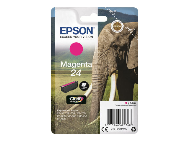 Epson 24 - 4.6 ml - magenta - original - ink cartridge - for Expression Photo XP-55, 750, 760, 850, 860, 950, 960, 970, Expression Premium XP-750, 850