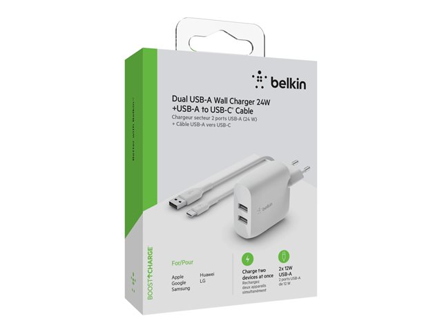 Belkin BoostCharge - Power adapter - 24 Watt - 2 output connectors (USB) - white