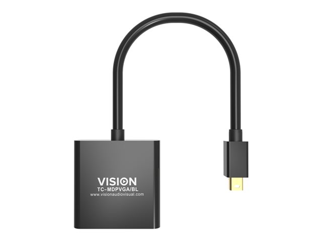 VISION Professional installation-grade Mini DisplayPort to VGA adaptor - LIFETIME WARRANTY - maximum resolution 1920 x 1080 - does not convert VGA to DP - hotplug - mDP (M) to VGA (F) - outer diameter 5.5 mm - 32 AWG - overall length 220 mm - black
