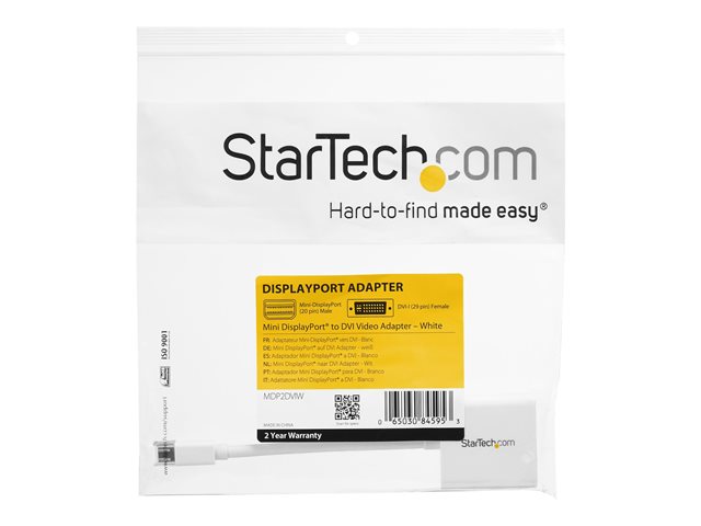 StarTech.com Mini DisplayPort to DVI Adapter - White - 1920 x 1200 - Mini DP to DVI Converter for Your Mac or Windows Computer (MDP2DVIW) - DVI adapter - Mini DisplayPort (M) to DVI-I (F) - 17 cm - white