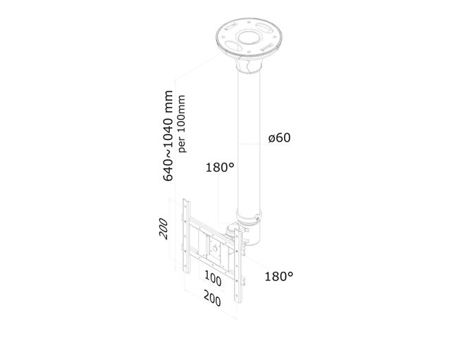 Neomounts FPMA-C200 - Bracket - full-motion - for LCD display - silver - screen size: 10\"-40\" - ceiling mountable