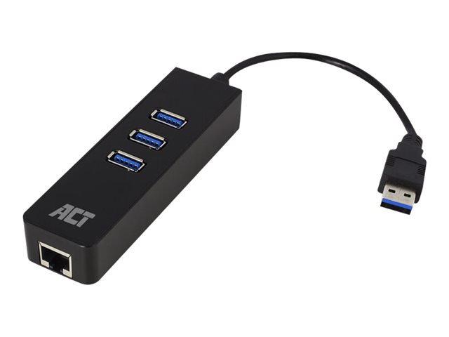 ACT - Hub - met aan-uitschakelaar - 3 x USB 3.2 Gen 1 + 1 x 10/100/1000 - desktop
