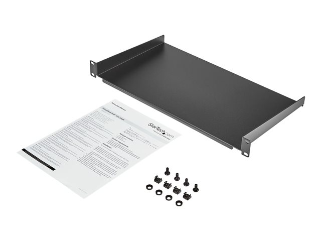 StarTech.com 1U Fixed Server Rack Mount Shelf, 10in Deep Steel Universal Cantilever Tray for 19\" AV/Data/Network Equipment Rack with Cage Nuts & Screws, 44lbs Weight Capacity, 10\" Deep - 1U Network Rack Shelf (CABSHELF1U10) - Rack shelf - black - 1U - 10\"