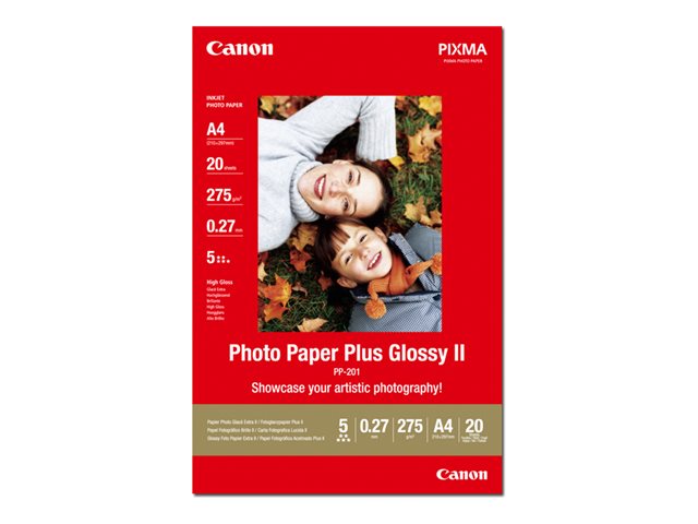Canon Photo Paper Plus Glossy II PP-201 - Glossy - A4 (210 x 297 mm) - 275 g/m² - 20 sheet(s) photo paper - for PIXMA iP100, iP2600, iP2700, iX7000, MG2555, MG8250, MX850, PRO-1, PRO-10, 100, TS7450