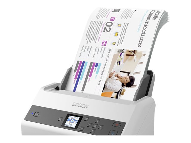 Epson WorkForce DS-870N - Document scanner - Contact Image Sensor (CIS) - Duplex - A4/Legal - 600 dpi x 600 dpi - up to 65 ppm (mono) / up to 65 ppm (colour) - ADF (100 sheets) - up to 7000 scans per day - USB 3.0, Gigabit LAN