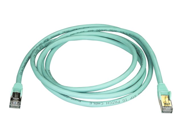 StarTech.com 2m CAT6A Ethernet Cable, 10 Gigabit Shielded Snagless RJ45 100W PoE Patch Cord, CAT 6A 10GbE STP Network Cable w/Strain Relief, Aqua, Fluke Tested/UL Certified Wiring/TIA - Category 6A - 26AWG (6ASPAT2MAQ) - Patch cable - RJ-45 (M) to RJ