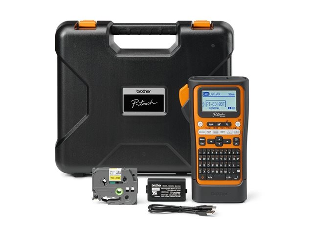Brother P-Touch PT-E310BTVP - Labelmaker - B/W - thermal transfer - Roll (1.8 cm) - 180 dpi - up to 20 mm/sec - USB 3.0, Bluetooth 5.0 - cutter - mirror print, print preview - orange, black