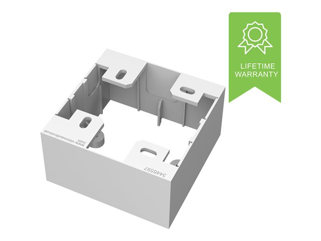 VISION Techconnect Modular AV Faceplate - LIFETIME WARRANTY - Single-Gang Surface Mount UK Backbox - standard surface-mount backbox (pattress) 86 x 86 x 45 mm / 3.4 x 3.4 x 1.8\" - plastic - white