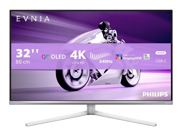 Philips Evnia 8000 32M2N8900 - OLED monitor - gaming - 32\" (31.5\" viewable) - 3840 x 2160 4K @ 240 Hz - 1000 cd/m² - 1500000:1 - DisplayHDR 400 True Black - 0.03 ms - 2xHDMI, DisplayPort, USB-C - speakers - white