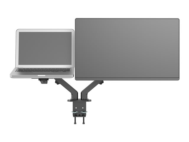 VISION Monitor Dual Desk Arm Mount - LIFETIME WARRANTY - fits two displays 17-27\" with VESA sizes 75 x 75 or 100 x 100 - quick clamp or grommet to desk - rotate display - smart spring-assisted weight balancing system - max between screen centres 630 mm / 24.8\" - SWL 7 kg / 15 lb per screen - matt black